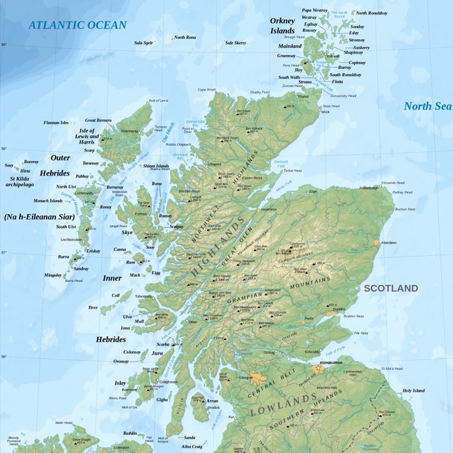 Topographic map of Scotland